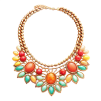 Colorful statement necklace with gemstones on transparent background png