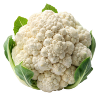 Fresh cauliflower with vibrant green leaves isolated png