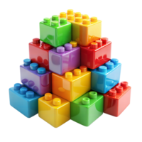 Colorful plastic building blocks arranged in a pyramid png