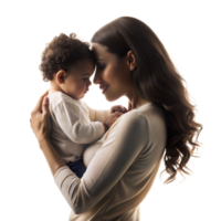 Tender moment between a mother and her baby in soft light png