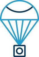 paracaídas línea azul dos color icono vector