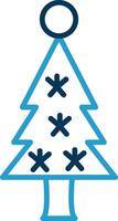 Navidad árbol línea azul dos color icono vector