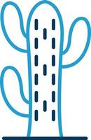 cactus línea azul dos color icono vector