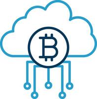 nube bitcoin línea azul dos color icono vector
