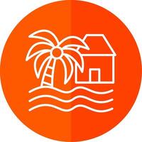 playa casa línea rojo circulo icono vector