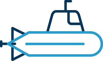 submarino línea azul dos color icono vector