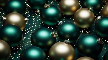 New Year's green and gold Christmas balls. Neural network photo