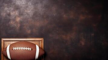 Mockup with American football ball on wooden background. Neural network photo