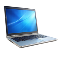 An open laptop computer is placed on top of a transparent surface png