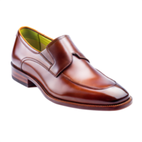 A brown shoe with a green sole against a transparent background png