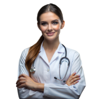 Confident female doctor with stethoscope on transparent background png