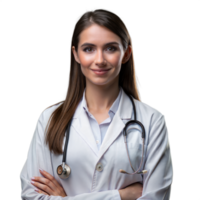 Confident young female doctor with stethoscope smiling at camera png