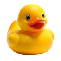 ein Gelb Gummi ducky sitzt auf ein sauber Weiß Oberfläche, Hinzufügen ein Pop von Farbe gegen das transparent Hintergrund png