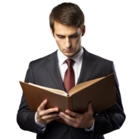 Professional young man reading a book attentively png