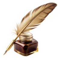 Elegant antique quill pen and ink bottle on a clear background png