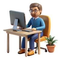 Professional man working on computer in office setup png