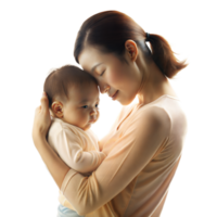 Tender moment between mother and baby in soft light png