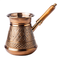Traditional copper Turkish coffee pot with ornate designs png