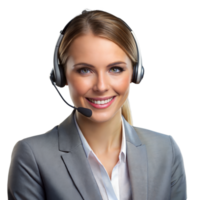 Professional woman with headset smiling confidently png