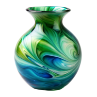 Elegant handcrafted vase with swirling green and blue patterns png