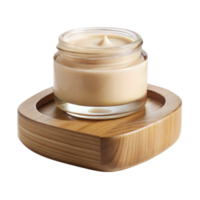 Luxurious cosmetic cream jar on elegant bamboo stand png