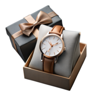 Elegant wristwatch on cushion with gift box for special occasions png