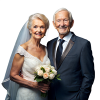 Elderly couple celebrating their wedding, dressed elegantly png