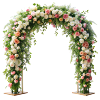 Elegant floral arch adorned with lush roses for wedding png