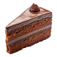 Delicious chocolate cake slice with glossy icing and swirl png