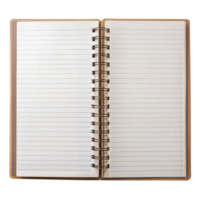 Open spiral notebook with lined pages on a transparent background png