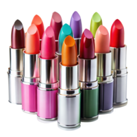 Colorful lipstick collection on a reflective surface png