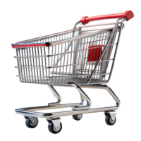 Empty shopping cart with red handle on a transparent background png