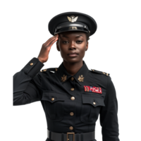Confident military officer saluting in uniform on transparent background png