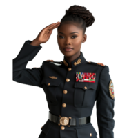 Confident female officer saluting in uniform on a plain background png