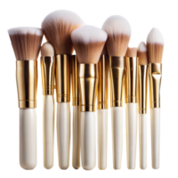 Elegant collection of makeup brushes with golden handles png