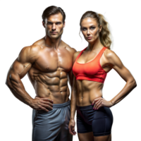 Fit and confident male and female fitness models posing png