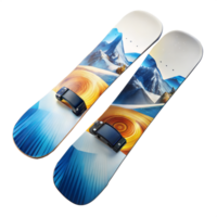 Snowboards with vibrant landscape designs for winter sports png