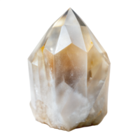 A white and brown crystal point neatly placed on a plain transparent surface png