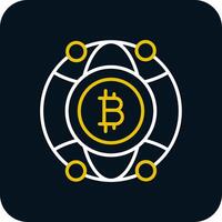 global bitcoin línea rojo circulo icono vector