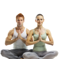 coppia praticante yoga insieme nel armonia e equilibrio png