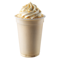 Creamy caramel frappe topped with whipped cream and crumbs png