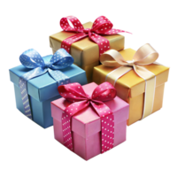Colorful gift boxes with elegant ribbons on a clear background png