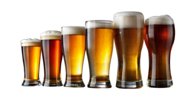 Variety of beer glasses with different beers on display png