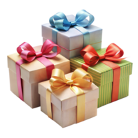 Colorful gift boxes with elegant ribbon bows png