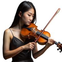ung asiatisk kvinna skickligt spelar de fiol i en studio png