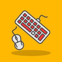 teclado y ratón lleno sombra icono vector