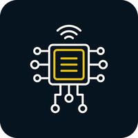 Computer Chip Line Red Circle Icon vector