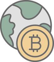 Bitcoin World Line Filled Light Icon vector