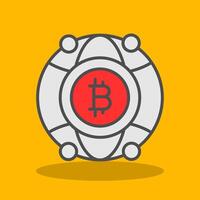 global bitcoin lleno sombra icono vector