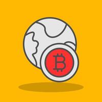 bitcoin mundo lleno sombra icono vector